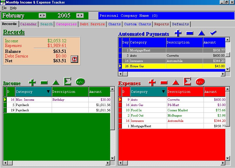 Screenshot of Monthly Income and Expense Tracker